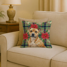 Load image into Gallery viewer, Fawn Staffordshire Bull Terrier Christmas PoinsettIas Throw Pillow