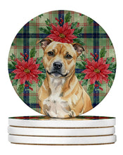 Load image into Gallery viewer, Fawn Staffordshire Bull Terrier Christmas PoinsettIas Large Sandstone Coasters Pack of 4