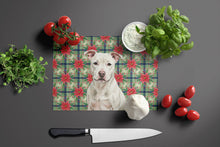 Load image into Gallery viewer, White Staffordshire Bull Terrier Christmas PoinsettIas Glass Cutting Board