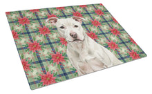 Load image into Gallery viewer, White Staffordshire Bull Terrier Christmas PoinsettIas Glass Cutting Board