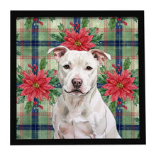 Load image into Gallery viewer, White Staffordshire Bull Terrier Christmas PoinsettIas Framed Metal Print
