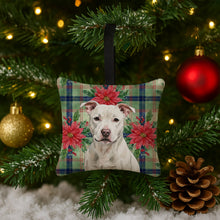 Load image into Gallery viewer, White Staffordshire Bull Terrier Christmas PoinsettIas Hanging Square Fabric Ornament 3.5 x 3.5