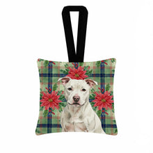 Load image into Gallery viewer, White Staffordshire Bull Terrier Christmas PoinsettIas Hanging Square Fabric Ornament 3.5 x 3.5