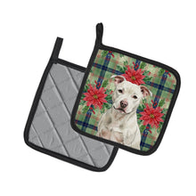 Load image into Gallery viewer, White Staffordshire Bull Terrier Christmas PoinsettIas Pair of Pot Holders