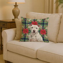 Load image into Gallery viewer, White Staffordshire Bull Terrier Christmas PoinsettIas Throw Pillow
