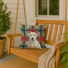 Load image into Gallery viewer, White Staffordshire Bull Terrier Christmas PoinsettIas Throw Pillow