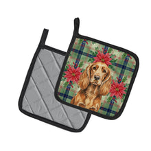 Load image into Gallery viewer, Sussex Spaniel Christmas PoinsettIas Pair of Pot Holders