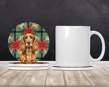 Load image into Gallery viewer, Sussex Spaniel Christmas PoinsettIas Large Sandstone Coasters Pack of 4