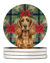 Load image into Gallery viewer, Sussex Spaniel Christmas PoinsettIas Large Sandstone Coasters Pack of 4