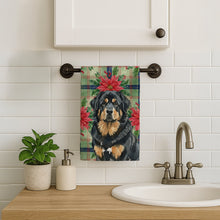 Load image into Gallery viewer, Black and Tan Tibetan Mastiff Christmas PoinsettIas Kitchen Towel