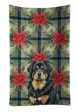 Load image into Gallery viewer, Black and Tan Tibetan Mastiff Christmas PoinsettIas Kitchen Towel