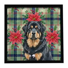 Load image into Gallery viewer, Black and Tan Tibetan Mastiff Christmas PoinsettIas Framed Metal Print