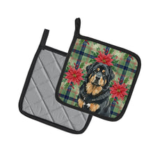 Load image into Gallery viewer, Black and Tan Tibetan Mastiff Christmas PoinsettIas Pair of Pot Holders