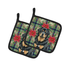 Load image into Gallery viewer, Black and Tan Tibetan Mastiff Christmas PoinsettIas Pair of Pot Holders