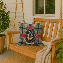 Load image into Gallery viewer, Black and Tan Tibetan Mastiff Christmas PoinsettIas Throw Pillow