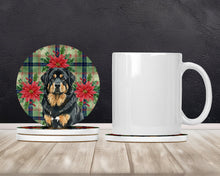 Load image into Gallery viewer, Black and Tan Tibetan Mastiff Christmas PoinsettIas Large Sandstone Coasters Pack of 4