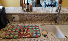Load image into Gallery viewer, Red Gold Tibetan Mastiff Christmas PoinsettIas Dish Drying Mat