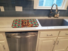 Load image into Gallery viewer, Red Gold Tibetan Mastiff Christmas PoinsettIas Dish Drying Mat