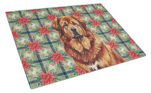 Load image into Gallery viewer, Red Gold Tibetan Mastiff Christmas PoinsettIas Glass Cutting Board