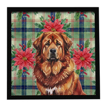 Load image into Gallery viewer, Red Gold Tibetan Mastiff Christmas PoinsettIas Framed Metal Print