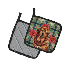 Load image into Gallery viewer, Red Gold Tibetan Mastiff Christmas PoinsettIas Pair of Pot Holders