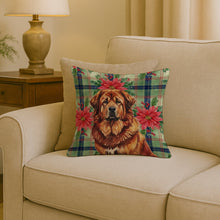 Load image into Gallery viewer, Red Gold Tibetan Mastiff Christmas PoinsettIas Throw Pillow