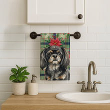 Load image into Gallery viewer, Black and Tan Tibetan Spaniel Christmas PoinsettIas Kitchen Towel