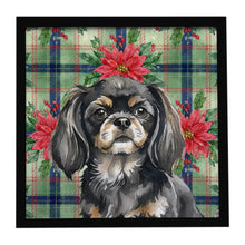 Load image into Gallery viewer, Black and Tan Tibetan Spaniel Christmas PoinsettIas Framed Metal Print