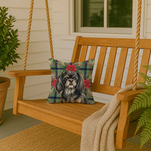 Load image into Gallery viewer, Black and Tan Tibetan Spaniel Christmas PoinsettIas Throw Pillow