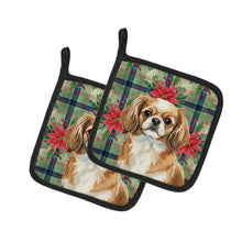Load image into Gallery viewer, Tibetan Spaniel Christmas PoinsettIas Pair of Pot Holders