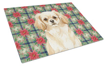 Load image into Gallery viewer, Cream Tibetan Spaniel Christmas PoinsettIas Glass Cutting Board