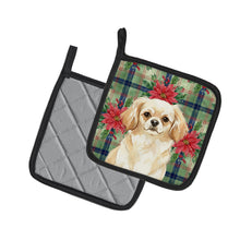 Load image into Gallery viewer, Cream Tibetan Spaniel Christmas PoinsettIas Pair of Pot Holders