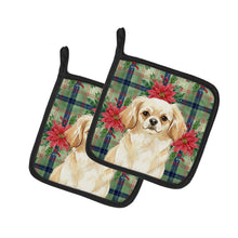 Load image into Gallery viewer, Cream Tibetan Spaniel Christmas PoinsettIas Pair of Pot Holders
