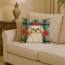 Load image into Gallery viewer, Cream Tibetan Spaniel Christmas PoinsettIas Throw Pillow