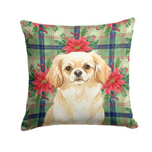 Load image into Gallery viewer, Cream Tibetan Spaniel Christmas PoinsettIas Throw Pillow