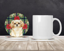 Load image into Gallery viewer, Cream Tibetan Spaniel Christmas PoinsettIas Large Sandstone Coasters Pack of 4