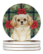 Load image into Gallery viewer, Cream Tibetan Spaniel Christmas PoinsettIas Large Sandstone Coasters Pack of 4