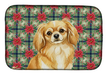 Load image into Gallery viewer, Gold Tibetan Spaniel Christmas PoinsettIas Dish Drying Mat