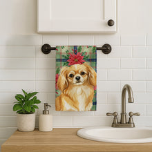 Load image into Gallery viewer, Gold Tibetan Spaniel Christmas PoinsettIas Kitchen Towel