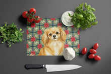 Load image into Gallery viewer, Gold Tibetan Spaniel Christmas PoinsettIas Glass Cutting Board