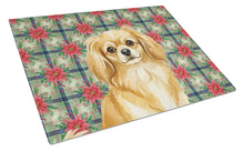 Load image into Gallery viewer, Gold Tibetan Spaniel Christmas PoinsettIas Glass Cutting Board