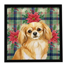 Load image into Gallery viewer, Gold Tibetan Spaniel Christmas PoinsettIas Framed Metal Print