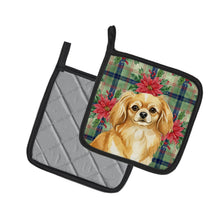 Load image into Gallery viewer, Gold Tibetan Spaniel Christmas PoinsettIas Pair of Pot Holders