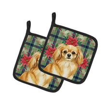 Load image into Gallery viewer, Gold Tibetan Spaniel Christmas PoinsettIas Pair of Pot Holders