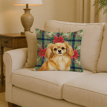 Load image into Gallery viewer, Gold Tibetan Spaniel Christmas PoinsettIas Throw Pillow