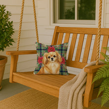 Load image into Gallery viewer, Gold Tibetan Spaniel Christmas PoinsettIas Throw Pillow