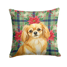 Load image into Gallery viewer, Gold Tibetan Spaniel Christmas PoinsettIas Throw Pillow