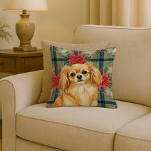 Load image into Gallery viewer, Gold Tibetan Spaniel Christmas PoinsettIas Throw Pillow