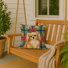 Load image into Gallery viewer, Gold Tibetan Spaniel Christmas PoinsettIas Throw Pillow