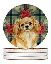 Load image into Gallery viewer, Gold Tibetan Spaniel Christmas PoinsettIas Large Sandstone Coasters Pack of 4